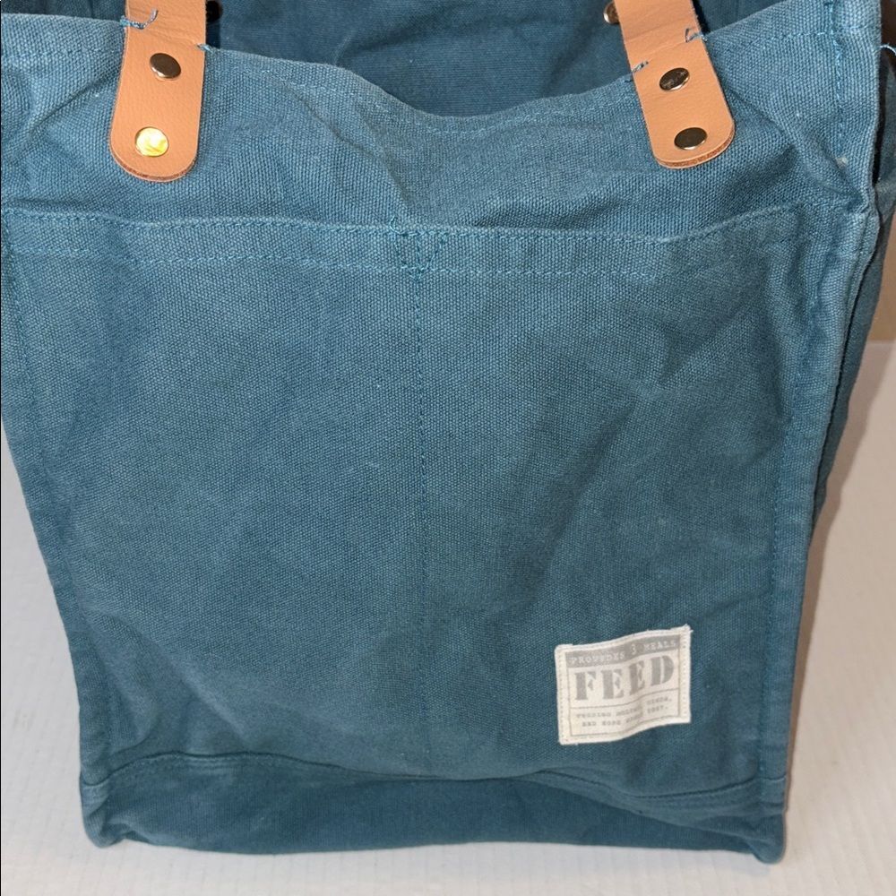 FEED cotton canvas teal tote bag